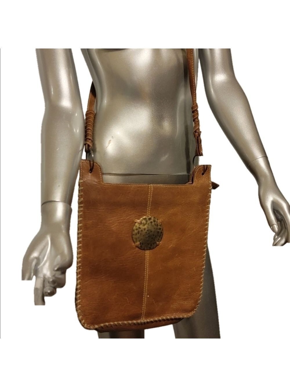 Brazil Leather Cognac Medium Crossbody Bag